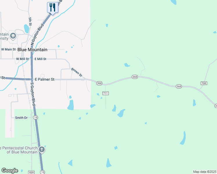map of restaurants, bars, coffee shops, grocery stores, and more near 660 Mississippi 368 in Blue Mountain