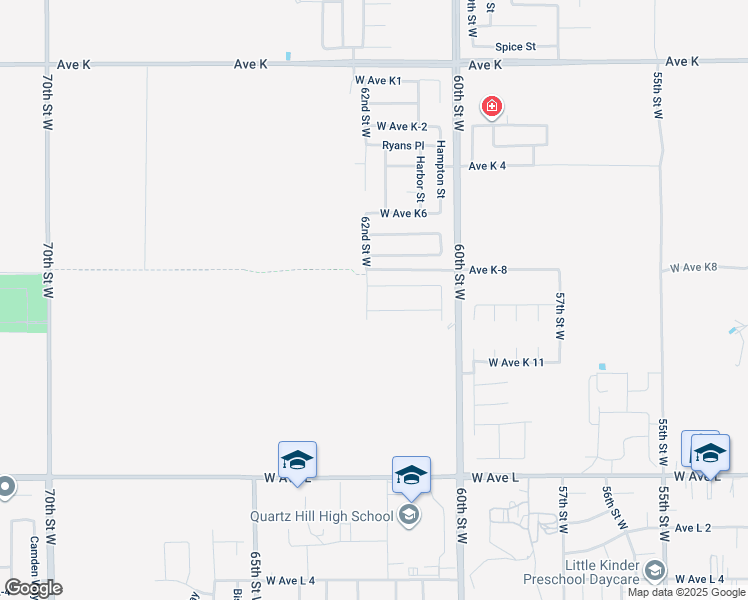 map of restaurants, bars, coffee shops, grocery stores, and more near 43130 62nd Street West in Lancaster