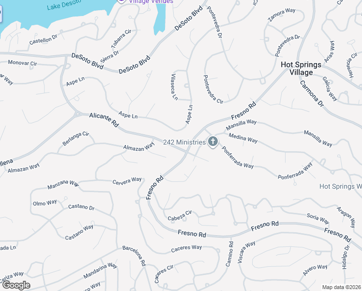 map of restaurants, bars, coffee shops, grocery stores, and more near 50 Alicante Road in Hot Springs