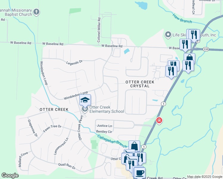 map of restaurants, bars, coffee shops, grocery stores, and more near 19 Lendl Loop in Little Rock