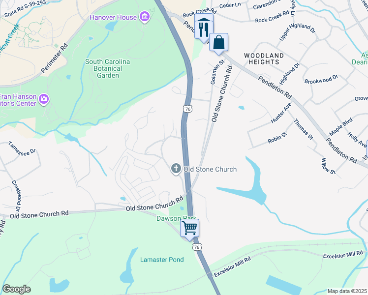 map of restaurants, bars, coffee shops, grocery stores, and more near 720 Anderson Highway in Clemson