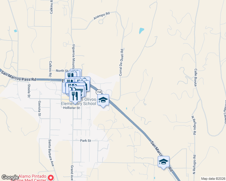 map of restaurants, bars, coffee shops, grocery stores, and more near 2910 Chumash Highway in Los Olivos