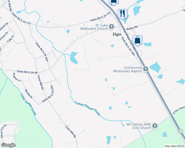 map of restaurants, bars, coffee shops, grocery stores, and more near 385 Spears Creek Church Road in Elgin