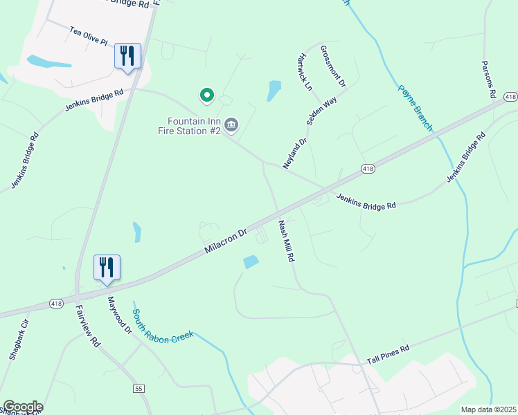 map of restaurants, bars, coffee shops, grocery stores, and more near 408 South Carolina 418 in Fountain Inn