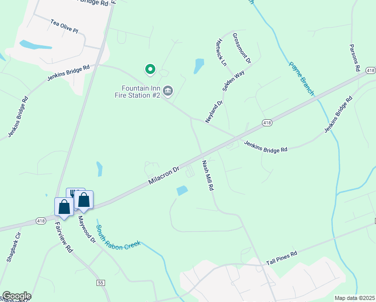 map of restaurants, bars, coffee shops, grocery stores, and more near 408 South Carolina 418 in Fountain Inn