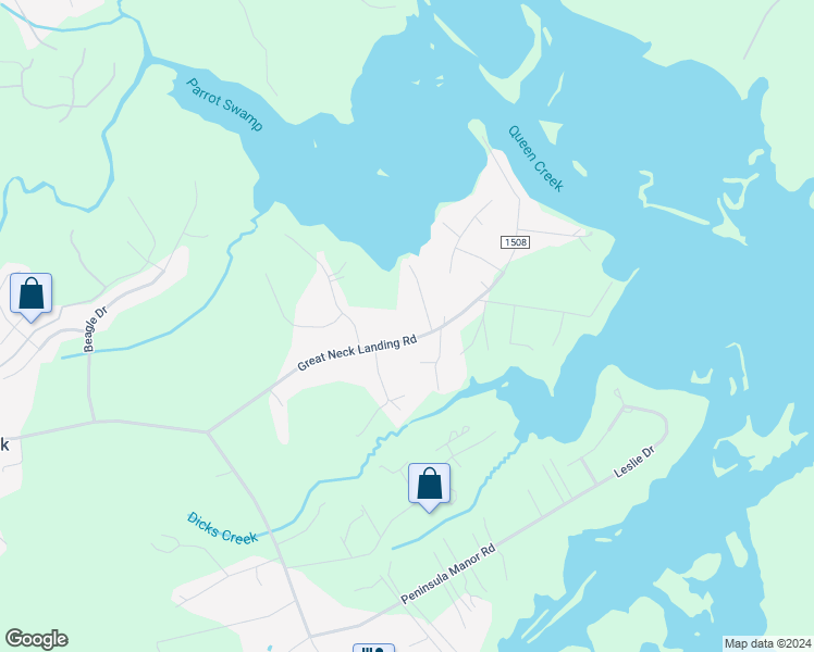 map of restaurants, bars, coffee shops, grocery stores, and more near 377 Great Neck Landing Road in Hubert
