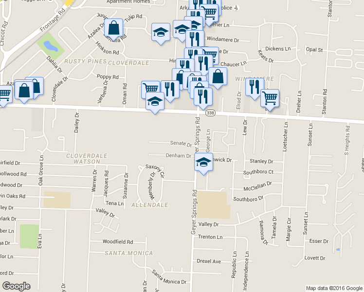 map of restaurants, bars, coffee shops, grocery stores, and more near 6105 Senate Drive in Little Rock
