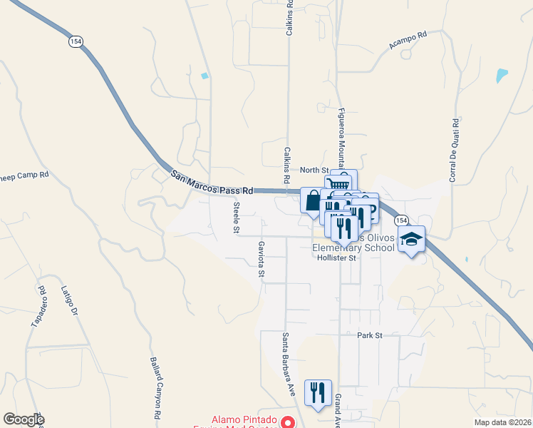 map of restaurants, bars, coffee shops, grocery stores, and more near 2949 Gaviota Street in Los Olivos