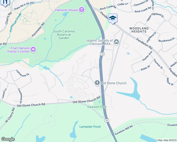 map of restaurants, bars, coffee shops, grocery stores, and more near 209 Stone Circle in Clemson