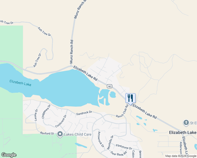 map of restaurants, bars, coffee shops, grocery stores, and more near 14935 Elizabeth Lake Road in Lake Hughes