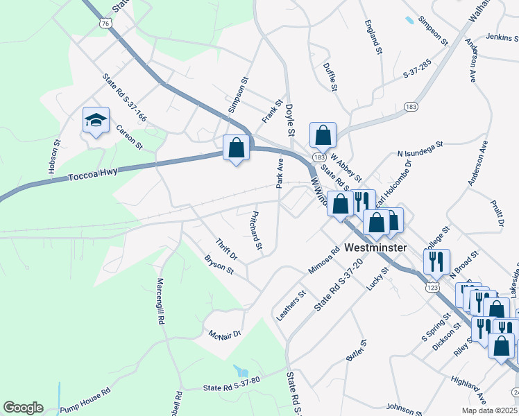 map of restaurants, bars, coffee shops, grocery stores, and more near 202 Park Avenue in Westminster