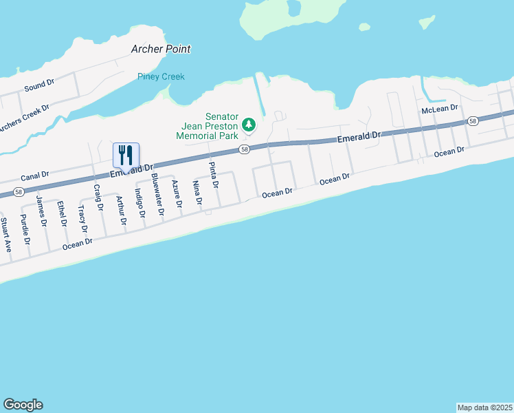 map of restaurants, bars, coffee shops, grocery stores, and more near 6811 Ocean Drive in Emerald Isle