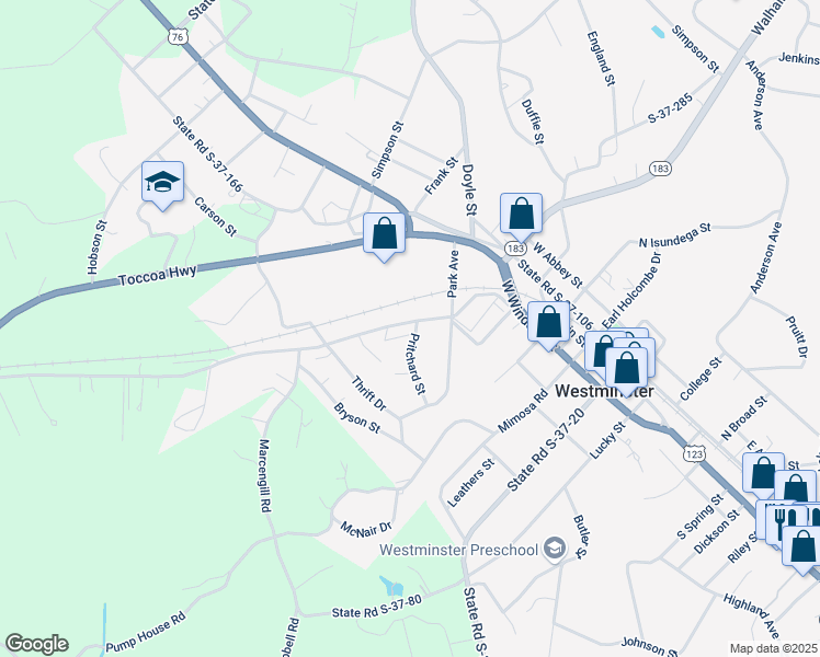 map of restaurants, bars, coffee shops, grocery stores, and more near 303 West King Street in Westminster