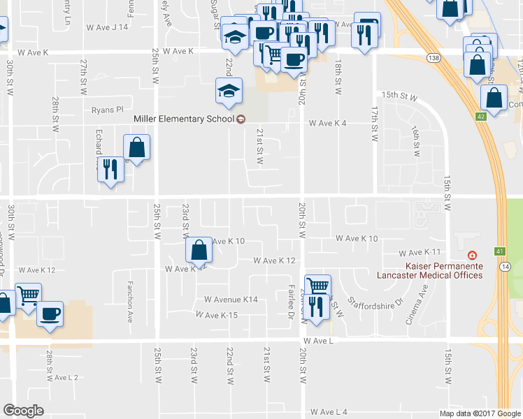 map of restaurants, bars, coffee shops, grocery stores, and more near 2130 Limewood Lane in Lancaster