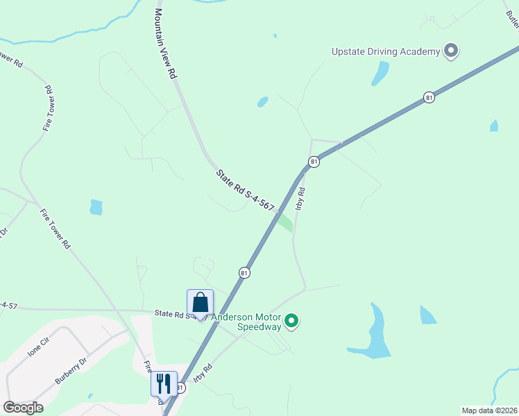 map of restaurants, bars, coffee shops, grocery stores, and more near 648 Mountain View Road in Williamston
