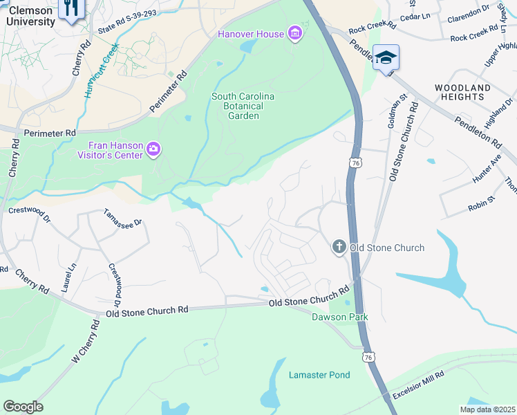 map of restaurants, bars, coffee shops, grocery stores, and more near 121 Ligon Street in Clemson