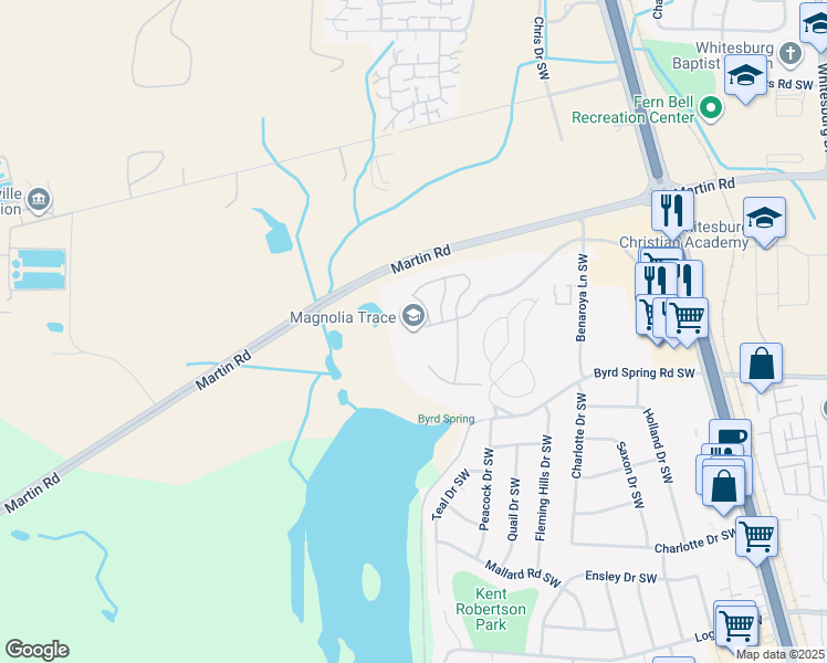 map of restaurants, bars, coffee shops, grocery stores, and more near 1 Clubhouse Avenue Southwest in Huntsville