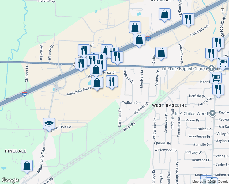 map of restaurants, bars, coffee shops, grocery stores, and more near 112172 Dr. Martin Luther King Jr. Drive in Little Rock
