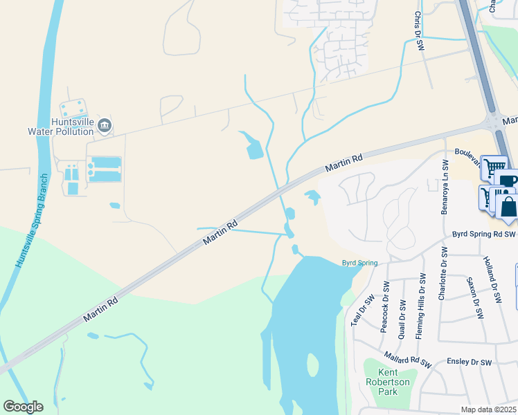 map of restaurants, bars, coffee shops, grocery stores, and more near Martin Road in Huntsville