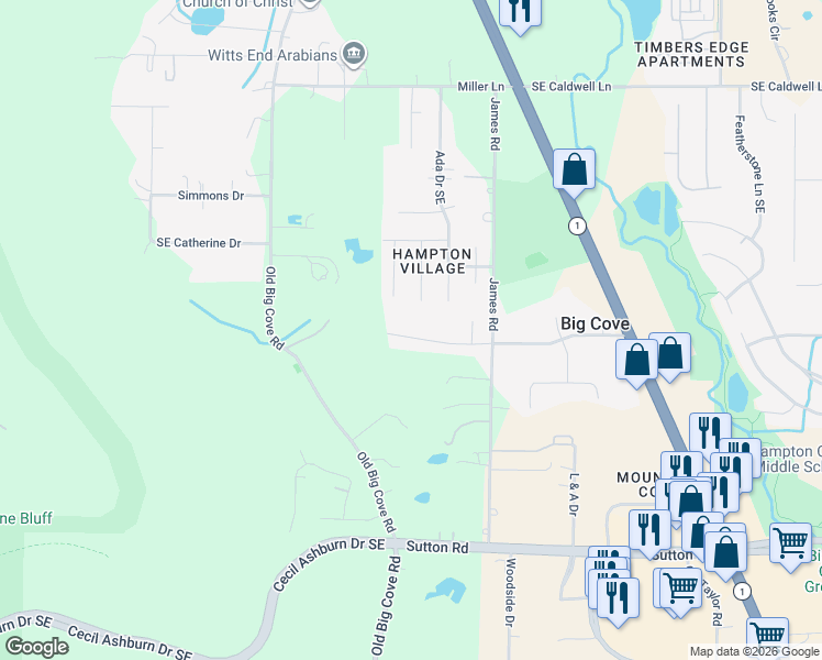 map of restaurants, bars, coffee shops, grocery stores, and more near 172 Deaton Road in Big Cove