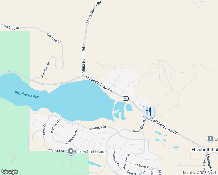 map of restaurants, bars, coffee shops, grocery stores, and more near 14960 Elizabeth Lake Road in Lake Hughes