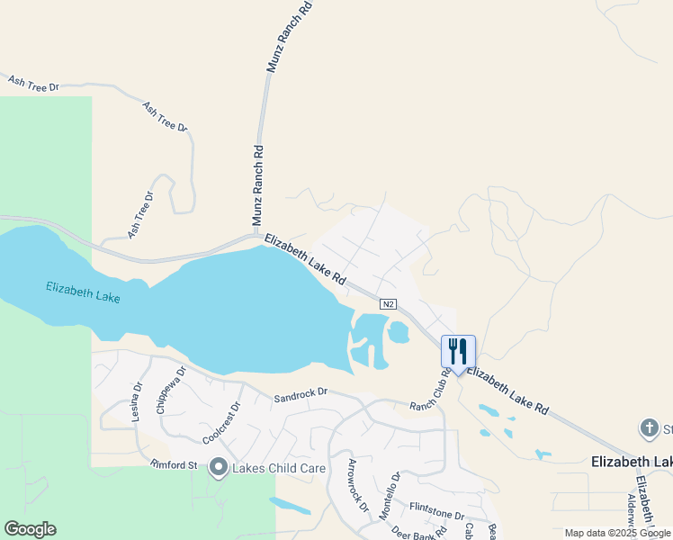 map of restaurants, bars, coffee shops, grocery stores, and more near 14955 Elizabeth Lake Road in Lake Hughes