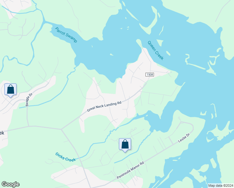 map of restaurants, bars, coffee shops, grocery stores, and more near 377 Great Neck Landing Road in Hubert