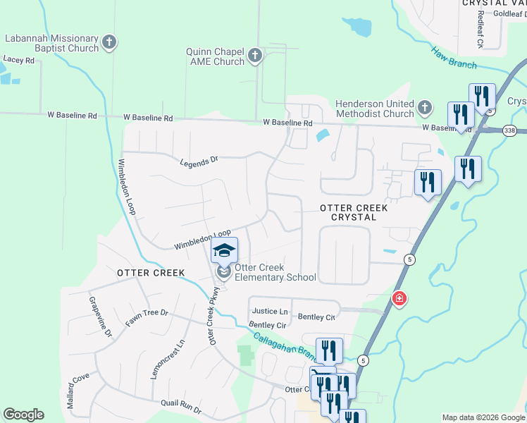 map of restaurants, bars, coffee shops, grocery stores, and more near 2 Tracy Austin Court in Little Rock
