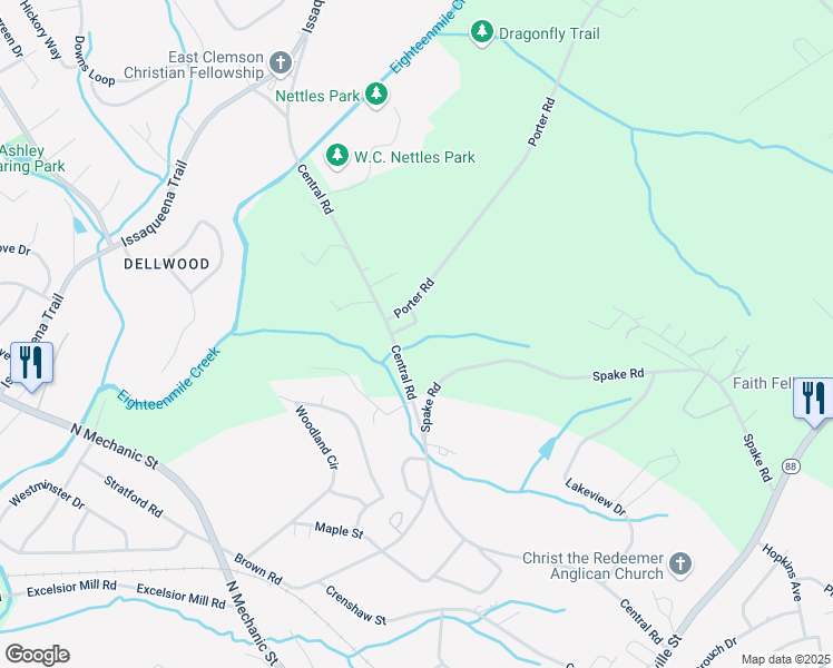 map of restaurants, bars, coffee shops, grocery stores, and more near 110 Porter Road in Pendleton