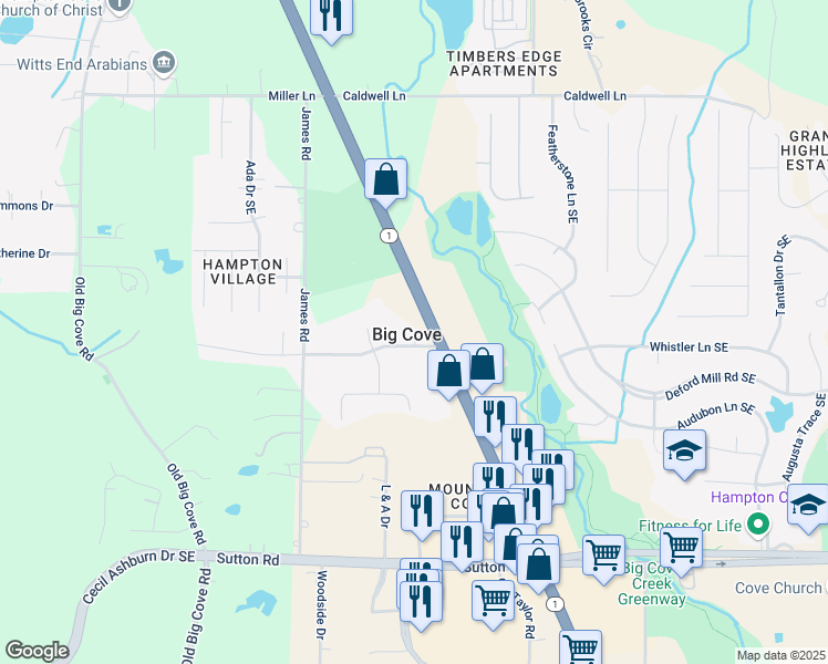 map of restaurants, bars, coffee shops, grocery stores, and more near in Huntsville
