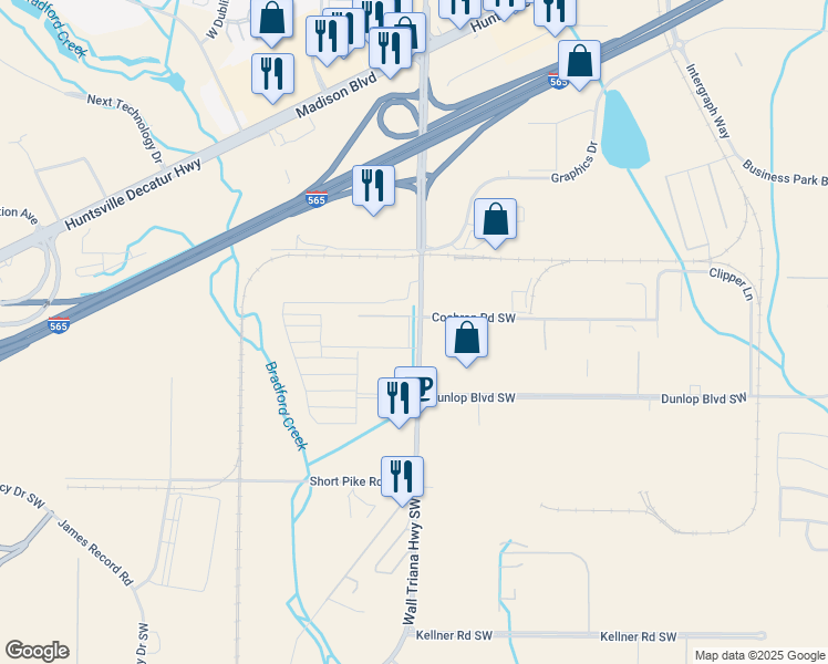 map of restaurants, bars, coffee shops, grocery stores, and more near in Huntsville