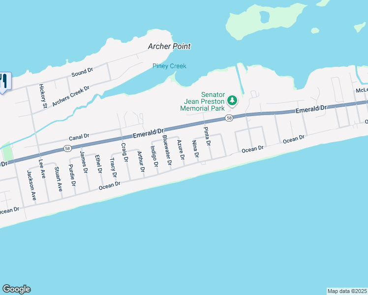 map of restaurants, bars, coffee shops, grocery stores, and more near 108 Azure Drive in Emerald Isle