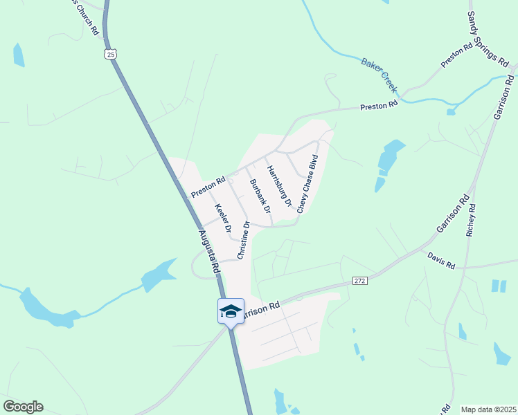 map of restaurants, bars, coffee shops, grocery stores, and more near 117 Burbank Drive in Pelzer