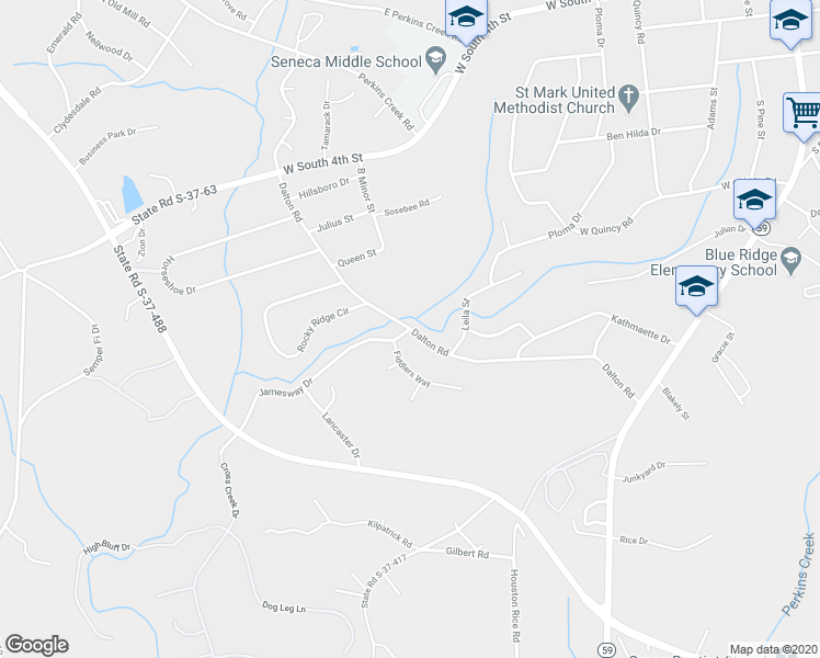 map of restaurants, bars, coffee shops, grocery stores, and more near 510 Dalton Road in Seneca