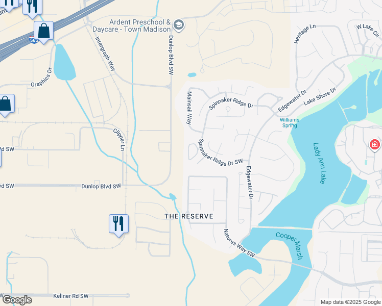 map of restaurants, bars, coffee shops, grocery stores, and more near 207 Silver Tail Lane in Huntsville