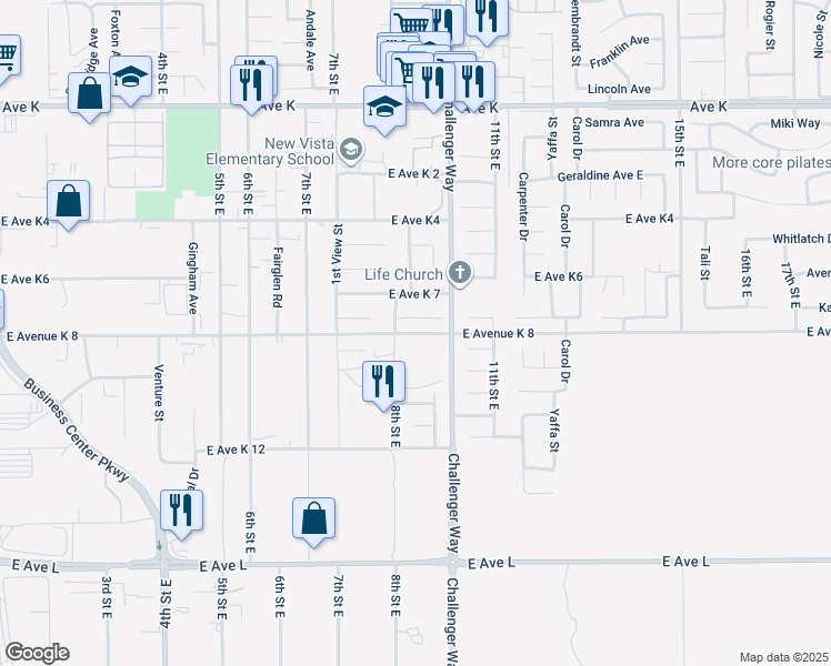 map of restaurants, bars, coffee shops, grocery stores, and more near 2 East Avenue K 8 in Lancaster