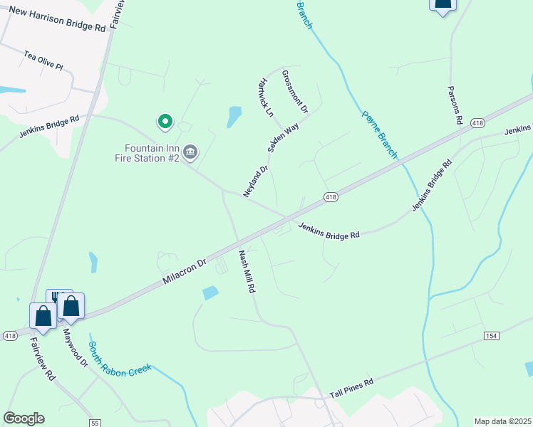map of restaurants, bars, coffee shops, grocery stores, and more near 303 Jenkins Bridge Road in Fountain Inn