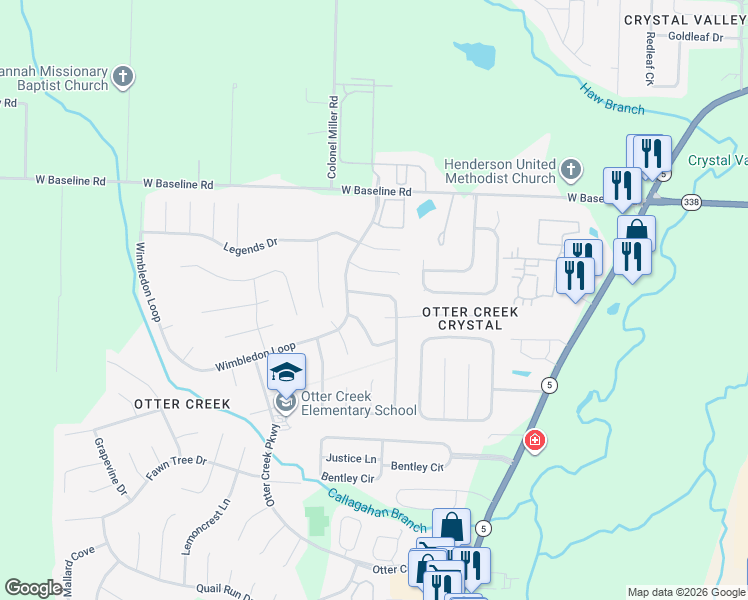 map of restaurants, bars, coffee shops, grocery stores, and more near 103 Laver Circle in Little Rock