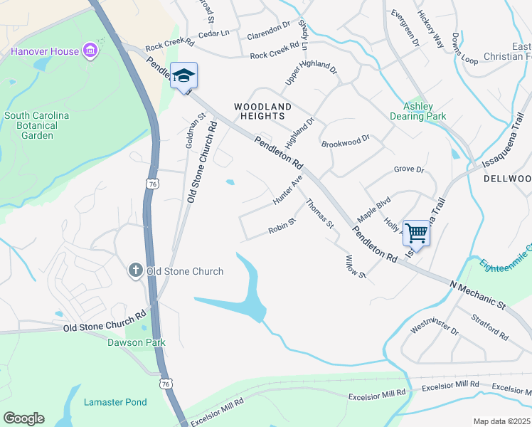 map of restaurants, bars, coffee shops, grocery stores, and more near 210 Hunter Avenue in Clemson