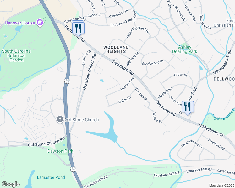 map of restaurants, bars, coffee shops, grocery stores, and more near 210 Hunter Avenue in Clemson
