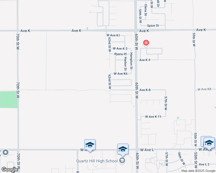 map of restaurants, bars, coffee shops, grocery stores, and more near 43215 62nd Street West in Lancaster