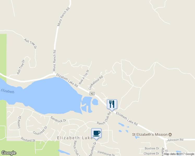 map of restaurants, bars, coffee shops, grocery stores, and more near 43323 Lookabout Road in Lake Hughes