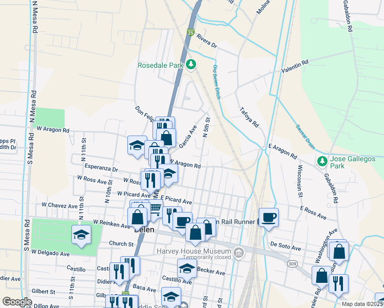map of restaurants, bars, coffee shops, grocery stores, and more near 711 North 5th Street in Belen
