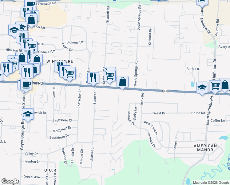 map of restaurants, bars, coffee shops, grocery stores, and more near 4918 Baseline Road in Little Rock