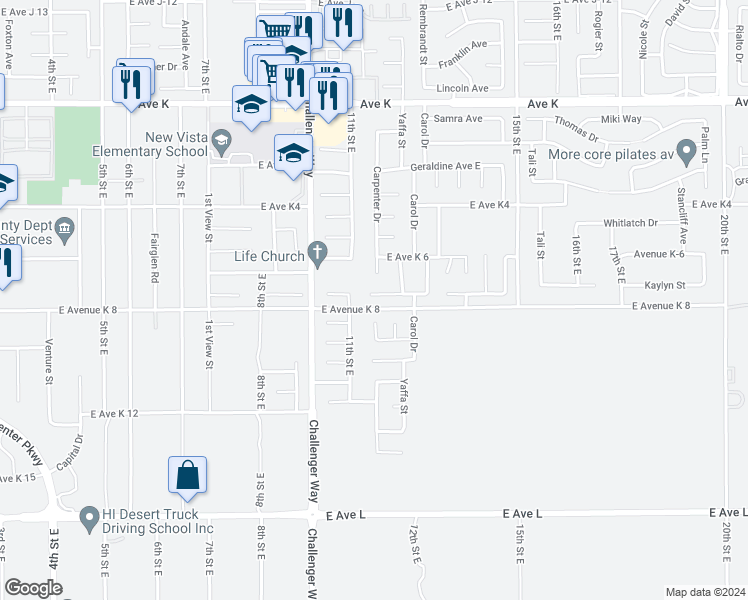 map of restaurants, bars, coffee shops, grocery stores, and more near 1114 Cambridge Court in Lancaster