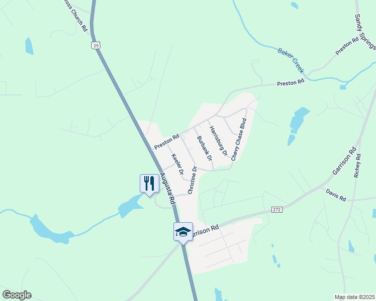 map of restaurants, bars, coffee shops, grocery stores, and more near 109 Christine Drive in Pelzer