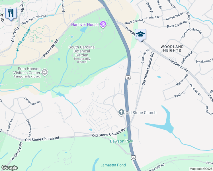 map of restaurants, bars, coffee shops, grocery stores, and more near 150 Ligon Street in Clemson