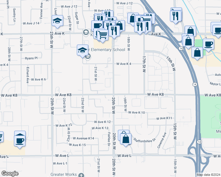 map of restaurants, bars, coffee shops, grocery stores, and more near in Lancaster