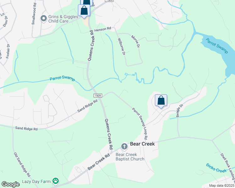map of restaurants, bars, coffee shops, grocery stores, and more near 233 Parrot Swamp Loop Road in Hubert