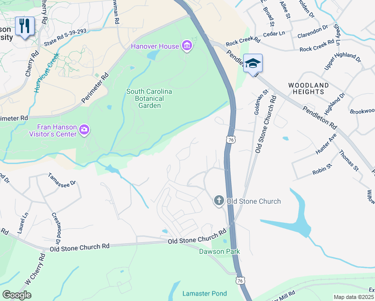 map of restaurants, bars, coffee shops, grocery stores, and more near 150 Ligon Street in Clemson